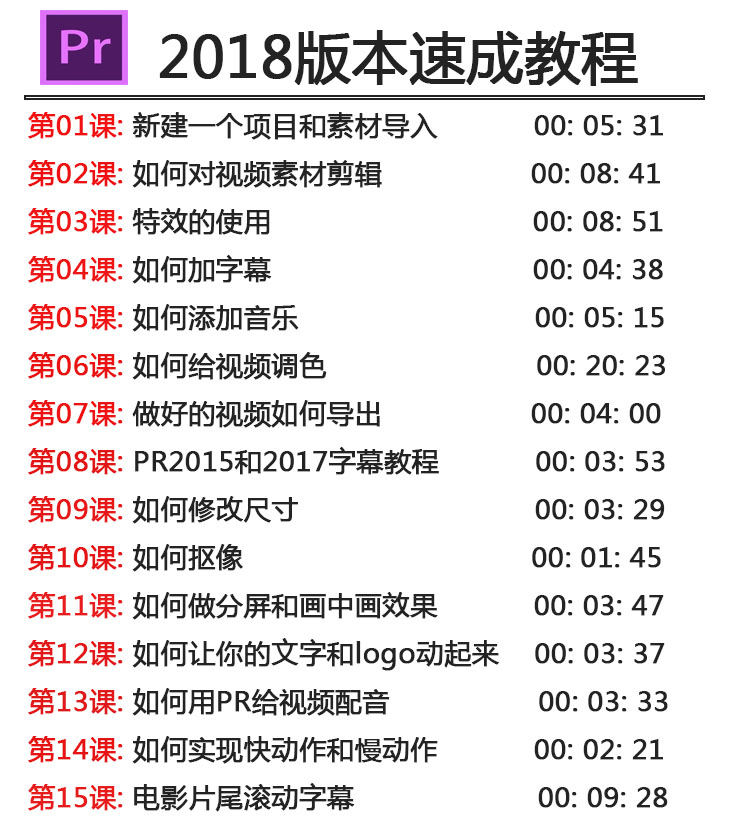 PR2018两小时速成教程目录